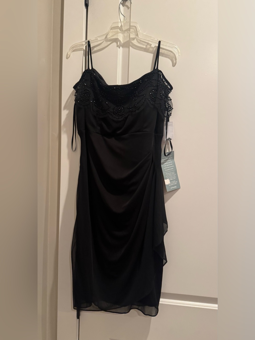 Black Beaded Spaghetti Strap Prom Dress